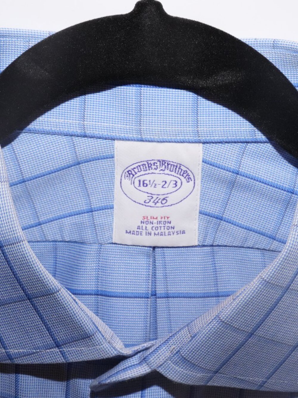 Brooks Brothers Slim Fit Dress Shirt Blue Windowpane 16½-2/3
